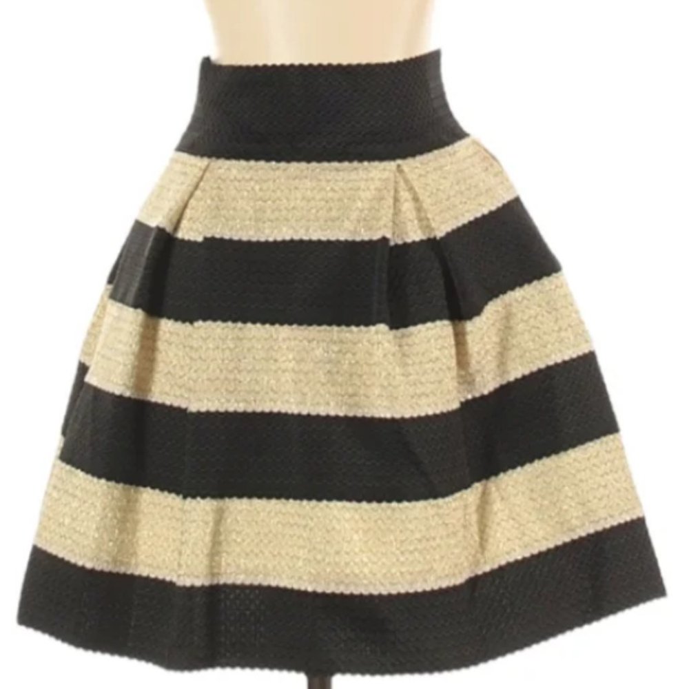 Xhilaration Skirt Womens elastic Black Gold Striped Fit & Flare Pleated S/p (XS)